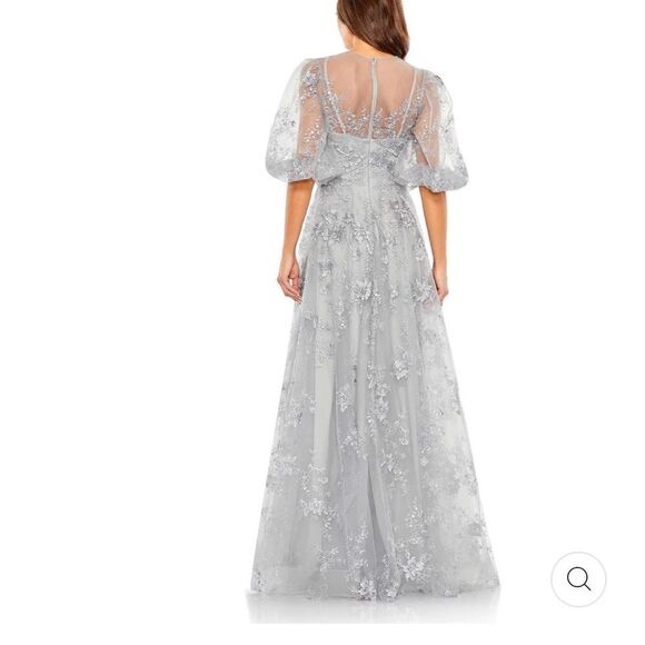 NEW Mac Duggal women’s embroidered illusion high neck puff sleeve dress size 16 - Picture 3 of 14